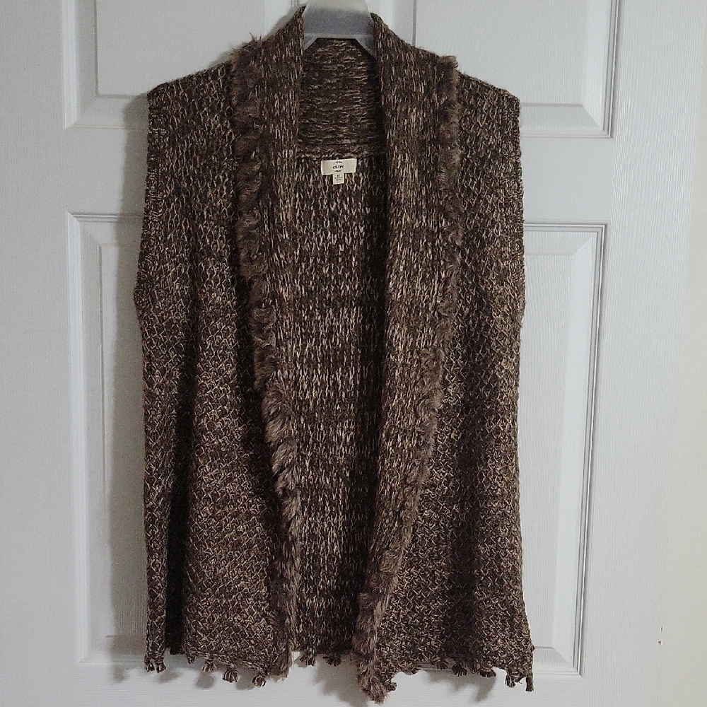 ENTRO Women’s Mocha Vest Size Med Tasseled Sleeveless Soft Lightweight